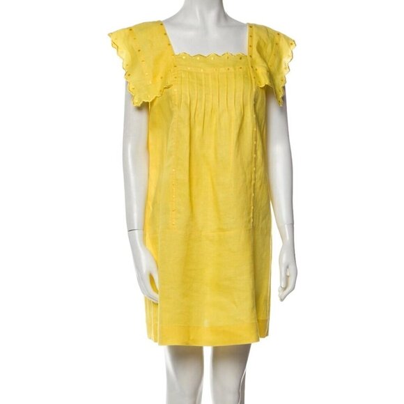 See By Chloe Y2K Yellow Linen Embroidered Mini Dress Size 2 - Picture 1 of 7